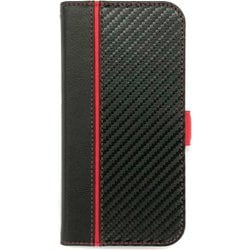 AC-P24-PB2 CBR [iPhone 16用 磁気ワイヤレス充電対応ソフトレザー手帳型ケース カーボン/レッドライン ストラップ付]
