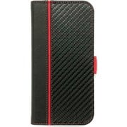 AC-P24-PB2 CBR [iPhone 16用 磁気ワイヤレス充電対応ソフトレザー手帳型ケース カーボン/レッドライン ストラップ付]