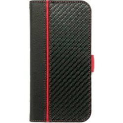 AC-P24P-PB2 CBR [iPhone 16 Pro用 磁気ワイヤレス充電対応ソフトレザー手帳型ケース カーボン/レッドライン ストラップ付]