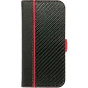 AC-P24P-PB2 CBR [iPhone 16 Pro用 磁気ワイヤレス充電対応ソフトレザー手帳型ケース カーボン/レッドライン ストラップ付]