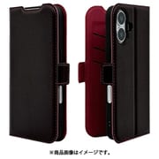 8081IP461BSMBKR [iPhone 16用 手帳型ケース 薄型 カード入れ スタンド機能 衝撃吸収 シンプル サイドマグネット BK RD]