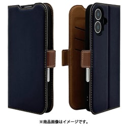 8083IP461BSMLNVB [iPhone 16用 手帳型ケース 薄型 カード入れ スタンド機能 衝撃吸収 カメラ周囲保護 シンプル サイドマグネット NV BR]