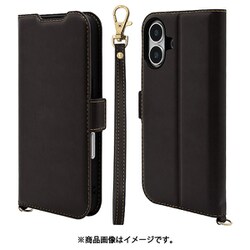 8084IP461BSMHSBK [iPhone 16用 手帳型ケース 薄型 カード入れ スタンド機能 衝撃吸収 ハンドストラップ付き サイドマグネット ブラック]
