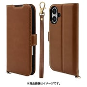 8085IP461BSMHSBR [iPhone 16用 手帳型ケース 薄型 カード入れ スタンド機能 衝撃吸収 ハンドストラップ付き サイドマグネット ブラウン]