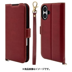 8086IP461BSMHSRD [iPhone 16用 手帳型ケース 薄型 カード入れ スタンド機能 衝撃吸収 ハンドストラップ付き サイドマグネット レッド]