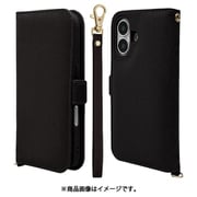 8087IP461BHSBK [iPhone 16用 手帳型ケース カード入れ おしゃれ スタンド機能 シンプル ハンドストラップ付き マグネット式 ブラック]