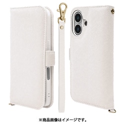 8089IP461BHSWH [iPhone 16用 手帳型ケース カード入れ おしゃれ スタンド機能 シンプル ハンドストラップ付き マグネット式 ホワイト]