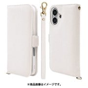 8089IP461BHSWH [iPhone 16用 手帳型ケース カード入れ おしゃれ スタンド機能 シンプル ハンドストラップ付き マグネット式 ホワイト]