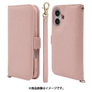 8090IP461BHSLPK [iPhone 16用 手帳型ケース カード入れ おしゃれ スタンド機能 シンプル ハンドストラップ付き マグネット式 ライトピンク]