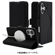 8091IP461BSMMBK [iPhone 16用 手帳型ケース 薄型 カード入れ スタンド機能 衝撃吸収 シンプル サイドマグネット Magsafe対応 ブラック]