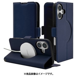 8092IP461BSMMNV [iPhone 16用 手帳型ケース 薄型 カード入れ スタンド機能 衝撃吸収 シンプル サイドマグネット Magsafe対応 ネイビー]