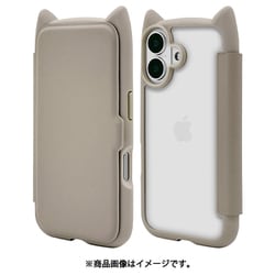 8102IP461BHPTA [iPhone 16用 猫耳手帳型ハイブリッドケース 猫耳 猫 衝撃吸収 TPU＋PC かわいい トープ]