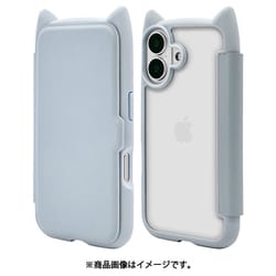8104IP461BHPSBL [iPhone 16用 猫耳手帳型ハイブリッドケース 猫耳 猫 衝撃吸収 TPU＋PC かわいい スモーキーブルー]
