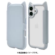 8104IP461BHPSBL [iPhone 16用 猫耳手帳型ハイブリッドケース 猫耳 猫 衝撃吸収 TPU＋PC かわいい スモーキーブルー]