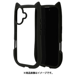 8143IP461HPBK [iPhone 16用 ハイブリッドケース 猫耳 猫 衝撃吸収 TPU＋PC かわいい MIL規格 ブラック]