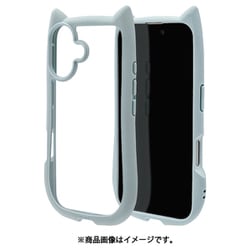 8146IP461HPSBL [iPhone 16用 ハイブリッドケース 猫耳 猫 衝撃吸収 TPU＋PC かわいい MIL規格 スモーキーブルー]
