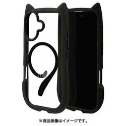 8147IP461HPMBK [iPhone 16用 ハイブリッドケース 猫耳 猫 衝撃吸収 TPU＋PC かわいい Magsafe対応 MIL規格 ブラック]
