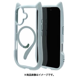 8150IP461HPMSBL [iPhone 16用 ハイブリッドケース 猫耳 猫 衝撃吸収 TPU＋PC かわいい Magsafe対応 MIL規格 スモーキーブルー]