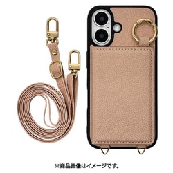 8177IP461TPBE [iPhone 16用 iLBE ソフトケース TPU 衝撃吸収 ミラー＋カードポケット ショルダーストラップ付き ベージュ]
