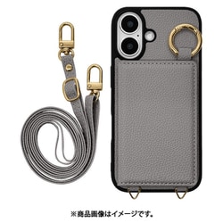 8178IP461TPGRY [iPhone 16用 iLBE ソフトケース TPU 衝撃吸収 ミラー＋カードポケット ショルダーストラップ付き グレー]