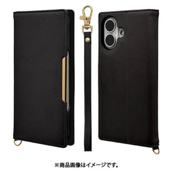 8180IP461BHSBK [iPhone 16用 iLBE 手帳型ケース カードポケット おしゃれ スタンド機能 シンプル ハンドストラップ付き マグネット式 ブラック]