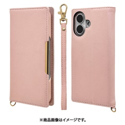 8181IP461BHSPK [iPhone 16用 iLBE 手帳型ケース カードポケット おしゃれ スタンド機能 シンプル ハンドストラップ付き マグネット式 ピンク]