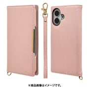 8181IP461BHSPK [iPhone 16用 iLBE 手帳型ケース カードポケット おしゃれ スタンド機能 シンプル ハンドストラップ付き マグネット式 ピンク]