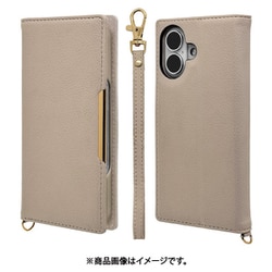8182IP461BHSEP [iPhone 16用 iLBE 手帳型ケース カードポケット おしゃれ スタンド機能 シンプル ハンドストラップ付き マグネット式 エトープ]