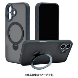 8289IP461ZSFSLNV [iPhone 16用 ZEROSAFE Shaft ハイブリッドケース TPU＋PC カメラ周囲保護 Magsafe対応 360°回転スタンド フロストネイビー]