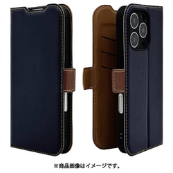 8190IP461PBSMLNVB [iPhone 16 Pro用 手帳型ケース 薄型 カード入れ スタンド機能 衝撃吸収 カメラ周囲保護 シンプル サイドマグネット NV BR]