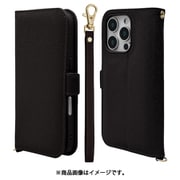 8191IP461PBSMHSBK [iPhone 16 Pro用 手帳型ケース カード入れ おしゃれ スタンド機能 シンプル ハンドストラップ付き マグネット式 ブラック]