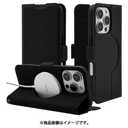 8193IP461PBSMMBK [iPhone 16 Pro用 手帳型ケース 薄型 カード入れ スタンド機能 衝撃吸収 シンプル サイドマグネット Magsafe対応 ブラック]