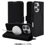8193IP461PBSMMBK [iPhone 16 Pro用 手帳型ケース 薄型 カード入れ スタンド機能 衝撃吸収 シンプル サイドマグネット Magsafe対応 ブラック]