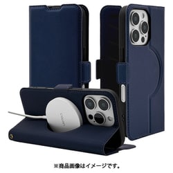 8194IP461PBSMMNV [iPhone 16 Pro用 手帳型ケース 薄型 カード入れ スタンド機能 衝撃吸収 シンプル サイドマグネット Magsafe対応 ネイビー]
