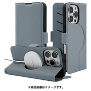 8195IP461PBSMMBG [iPhone 16 Pro用 手帳型ケース 薄型 カード入れ スタンド機能 衝撃吸収 シンプル サイドマグネット Magsafe対応 ブルーグレー]
