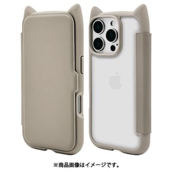 8200IP461PBHPTA [iPhone 16 Pro用 猫耳手帳型ハイブリッドケース 猫耳 猫 衝撃吸収 TPU＋PC かわいい トープ]