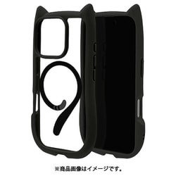 8229IP461PHPMBK [iPhone 16 Pro用 ハイブリッドケース 猫耳 猫 衝撃吸収 TPU＋PC かわいい Magsafe対応 MIL規格 ブラック]