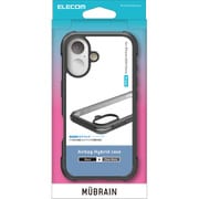 PM-A24AHVAIRBK [iPhone 16用 ケース ハイブリッド カバー 衝撃吸収 軽量 カメラ周り保護 MUBRAIN ブラック×クリアブラック]