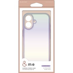 PM-A24AHVCAPU [iPhone 16用 ケース ハイブリッド カバー 衝撃吸収 カメラレンズ保護設計 ストラップホール付 オーロラ ストラップホールシート付 ＆me ラベンダー]
