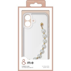 PM-A24AHVHB01 [iPhone 16用 ケース ハイブリッド カバー 衝撃吸収 カメラレンズ保護設計 落下防止 ハンドバンド付 硬度5H ストラップホールシート付 ＆me クリア×パールバンド]