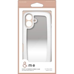 PM-A24AHVPMAWH [iPhone 16用 ケース ハイブリッド カバー 衝撃吸収 軽量 薄型 カメラ周り保護 ストラップホール付 背面ミラー調 ストラップホールシート付 ＆me オーロラホワイトフレーム×ミラー]