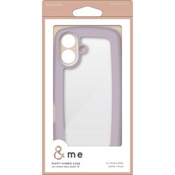 PM-A24AHVPPU [iPhone 16用 ケース ハイブリッド カバー 衝撃吸収 軽量 薄型 カメラ周り保護 ストラップホール付 硬度5H ストラップホールシート付 ＆me ラベンダー]