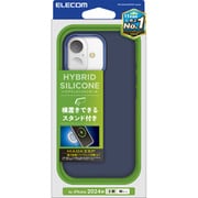PM-A24AHVSCSTNV [iPhone 16用 ケース ハイブリッド シリコン カバー カメラレンズ保護設計 磁力吸着ワイヤレス充電対応 スタンド機能付 アンチダストコート ネイビー]