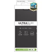 PM-A24APLFUBK [iPhone 16用 ケース レザー カバー 手帳型 マグネット フラップ 衝撃吸収 超軽量 薄型 スタンド機能付 カードケース機能付 UltraSlim ブラック]