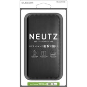 PM-A24APLFY2BK [iPhone 16用 ケース レザー カバー 手帳型 マグネット フラップ 衝撃吸収 ストラップホール付 スタンド機能付 カードケース機能付 NEUTZ ブラック]