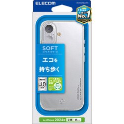 PM-A24AREUCTCR [iPhone 16用 ケース ソフト カバー リサイクル材 衝撃吸収 薄型 ストラップホール付 クリア]