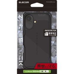 PM-A24AZEROBK [iPhone 16用 ケース ハイブリッド カバー 衝撃吸収 カメラレンズ保護設計 ストラップホール付 フィルム付 ZEROSHOCK ブラック]