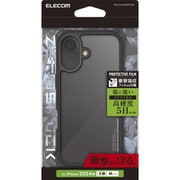 PM-A24AZEROFCBK [iPhone 16用 ケース ハイブリッド カバー 衝撃吸収 カメラレンズ保護設計 ストラップホール付 背面クリア 硬度5H フィルム付 ZEROSHOCK ブラック]