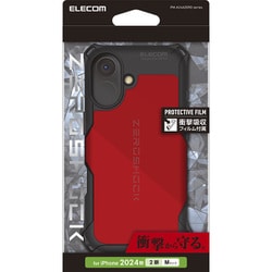 PM-A24AZERORD [iPhone 16用 ケース ハイブリッド カバー 衝撃吸収 カメラレンズ保護設計 ストラップホール付 フィルム付 ZEROSHOCK レッド]