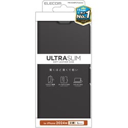 PM-A24BPLFUBK [iPhone 16 Plus用 ケース レザー カバー 手帳型 マグネット フラップ 衝撃吸収 超軽量 薄型 スタンド機能付 カードケース機能付 UltraSlim ブラック]